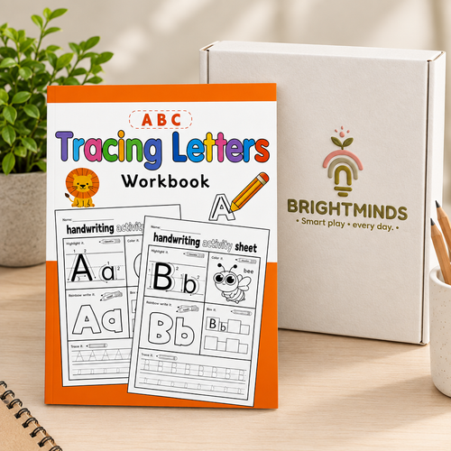 Tracing workbook with Brightminds packaging mockup
